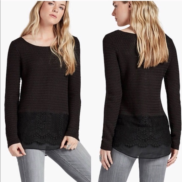 Lucky Brand Sweaters - Lucky Brand Black Sweater Lace Chiffon Hem Sz M